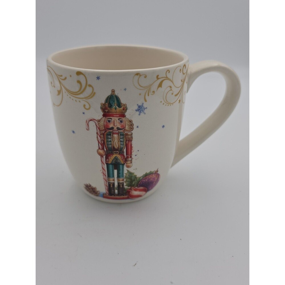 Southern Living Nutcracker Christmas Coffee Mug Holiday Gold Scroll Ceramic Cup